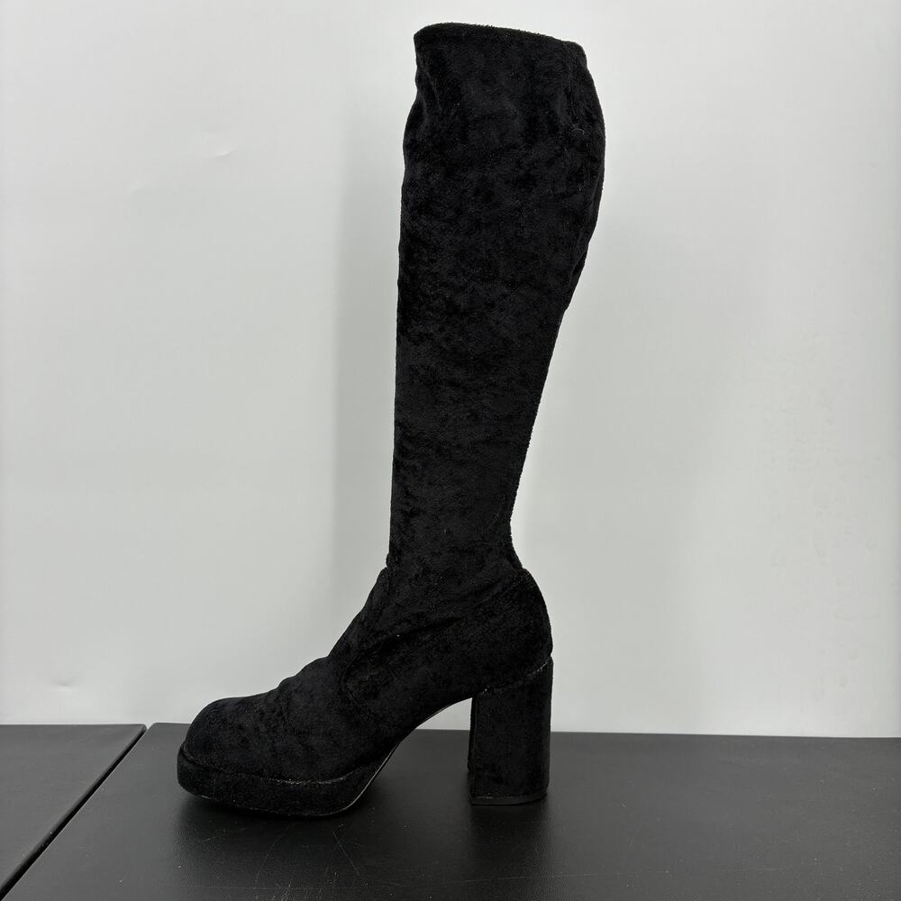 Classified Black Crushed Velvet Platform Knee High Boots Size 8